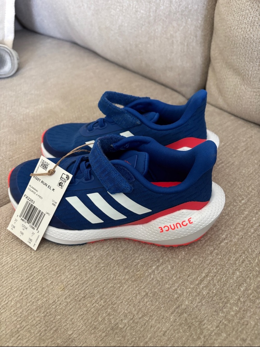 adidas Kids Blue Sneakers with White Stripes and Red Accents